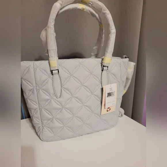 KATE SPADE NY MEDIUM QUILTED TOTE BAG WITH CROSSBODY STRAP POWDER BLUE COLOR BNW - Picture 2 of 12